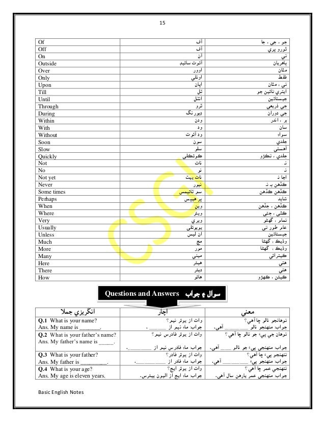 Basic English to Sindhi Dictionary