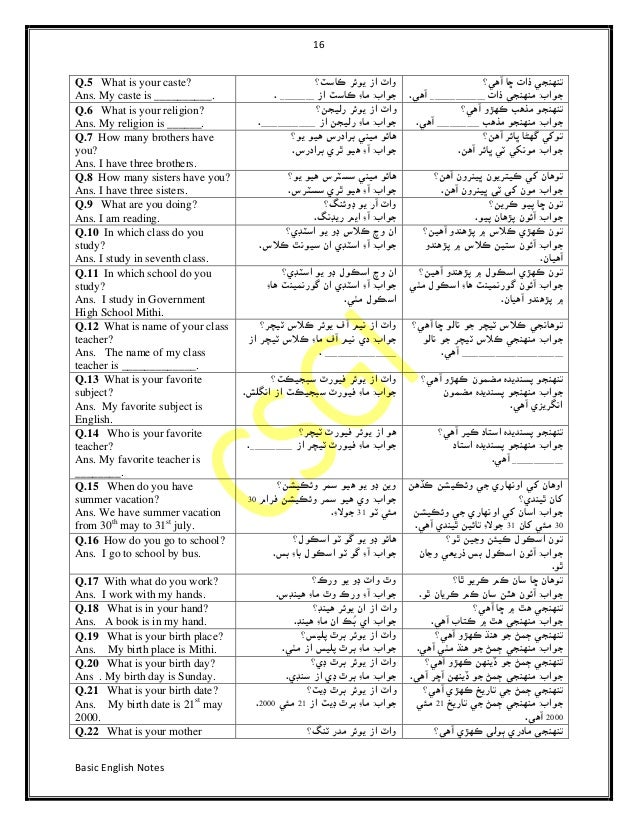 Basic English to Sindhi Dictionary