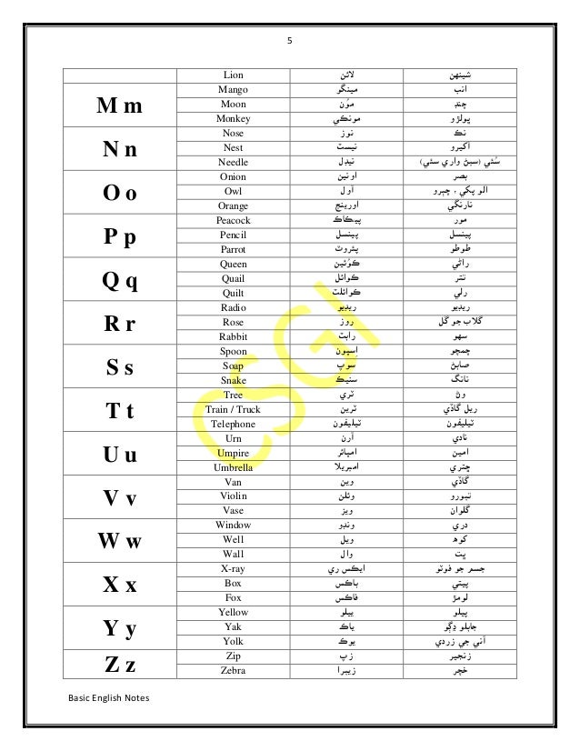 Basic English to Sindhi Dictionary