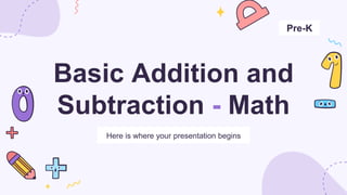 Basic Addition and
Subtraction - Math
Here is where your presentation begins
Pre-K
 