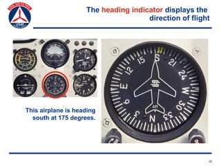 The heading indicator displays the
                                     direction of flight




This airplane is heading
 ...