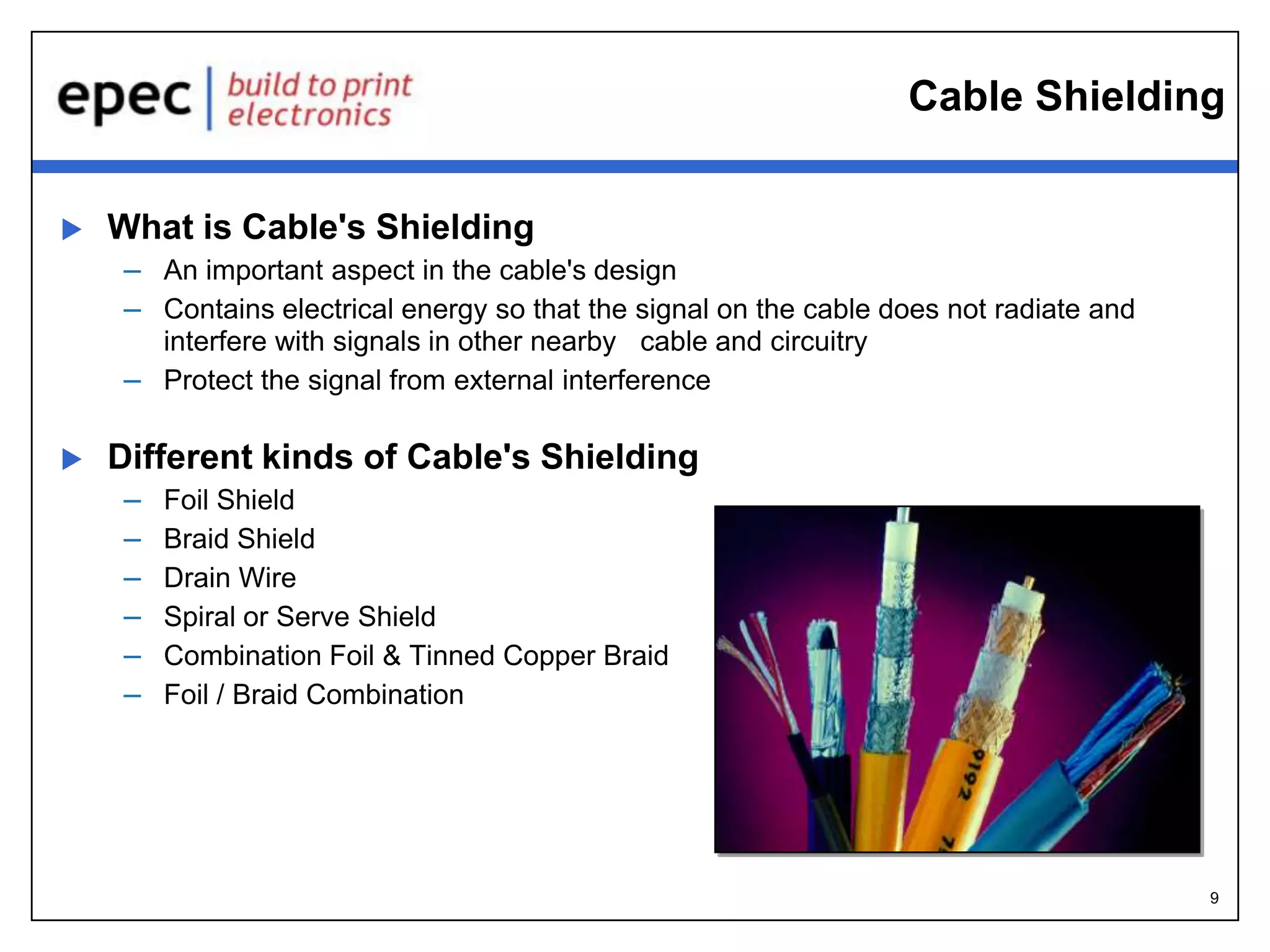 9
More Complex Assemblies
 Multiple Sub Assemblies
 Various Connectors
 Some COTS Products
 Custom Metal Terminations
 