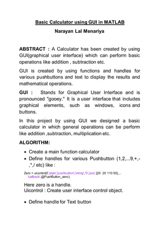 GUI based calculator using MATLAB | PDF