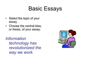 Basic Essays  ,[object Object],[object Object],[object Object]