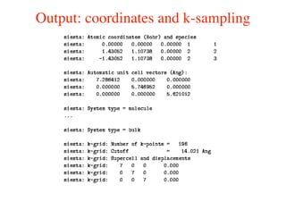 Output: coordinates and k-sampling
 