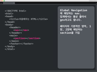 !DOCTYPE html
html/html
먼저 HTML 문서를 정의
 