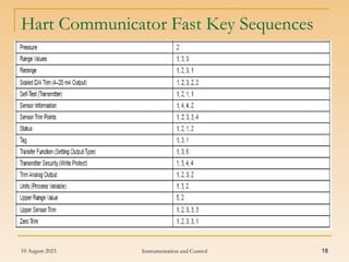10 August 2023 Instrumentation and Control 18
Hart Communicator Fast Key Sequences
 