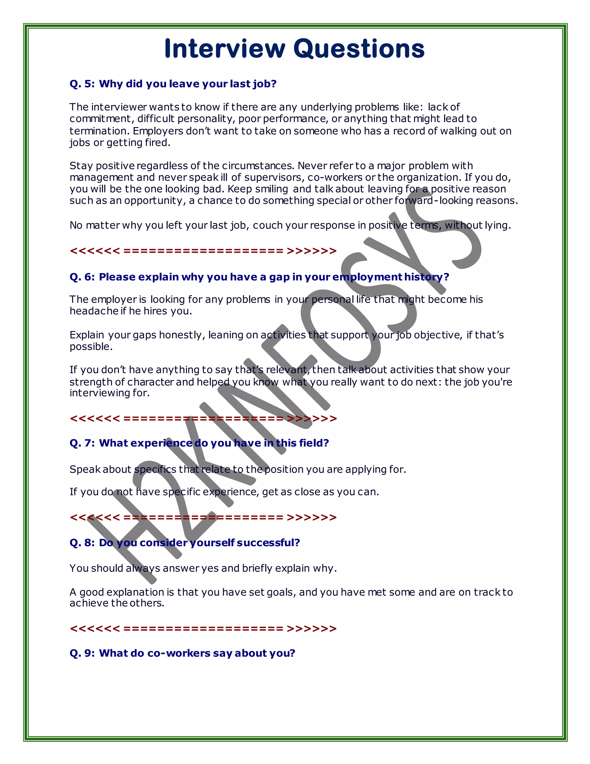 Basic Interview Questions | PDF