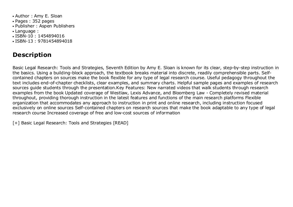 Basic Legal Research Tools And Strategies READ 