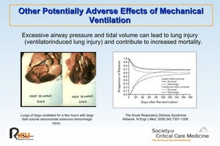 Other Potentially Adverse Effects of Mechanical Ventilation  Excessive airway pressure and tidal volume can lead to lung injury (ventilatorinduced lung injury) and contribute to increased mortality. The Acute Respiratory Distress Syndrome Network. N Engl J Med. 2000;342:1301-1308. Lungs of dogs ventilated for a few hours with large tidal volume demonstrate extensive hemorrhagic injury.  