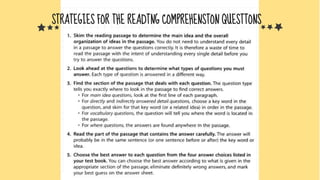 STRATEGIES FOR THE READTNG COMPREHENSTON QUESTTONS
 