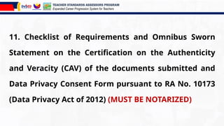 Teacher Standards Assessors Program: Expanded Career Progression and ...