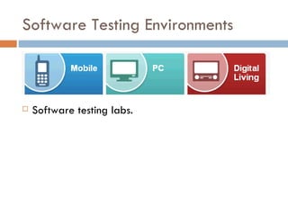 Software Testing Environments Software testing labs. 