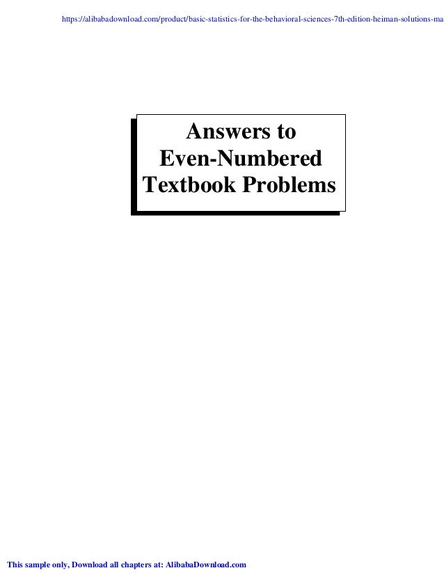 Basic Statistics For The Behavioral Sciences 7th Edition Heiman Solut