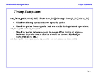 Basic Synthesis Flow and Commands, Logic Synthesis | PDF