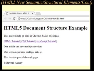 EXAMPLE – Output in a Browser
HTML5 New Semantic/Structural Elements(Cont)
 