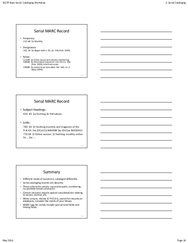 Cataloging Single Issue Serial Number Cataloging Single Issue Serial Number