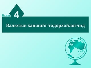 Валютын ханшийг тодорхойлогчид
4Б лэгү
 