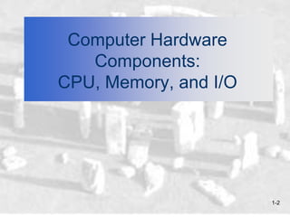 Computer Hardware
   Components:
CPU, Memory, and I/O




                       1-2
 