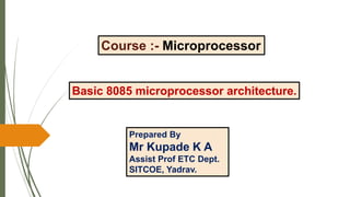 Course :- Microprocessor
Basic 8085 microprocessor architecture.
Prepared By
Mr Kupade K A
Assist Prof ETC Dept.
SITCOE, Yadrav.
 