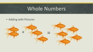 Whole Numbers
• Adding with Pictures
+ =
 