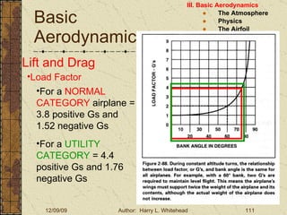 Basic Aerodynamics III. Basic Aerodynamics   The Atmosphere Physics The Airfoil Lift & Drag Stability Large Aircraft Flight Controls Lift and Drag Load Factor For a  NORMAL CATEGORY  airplane = 3.8 positive Gs and 1.52 negative Gs For a  UTILITY CATEGORY  = 4.4 positive Gs and 1.76 negative Gs 