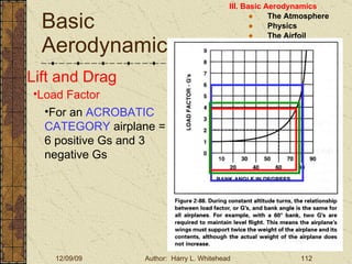 Basic Aerodynamics III. Basic Aerodynamics   The Atmosphere Physics The Airfoil Lift & Drag Stability Large Aircraft Flight Controls Lift and Drag Load Factor For an  ACROBATIC CATEGORY  airplane = 6 positive Gs and 3 negative Gs 