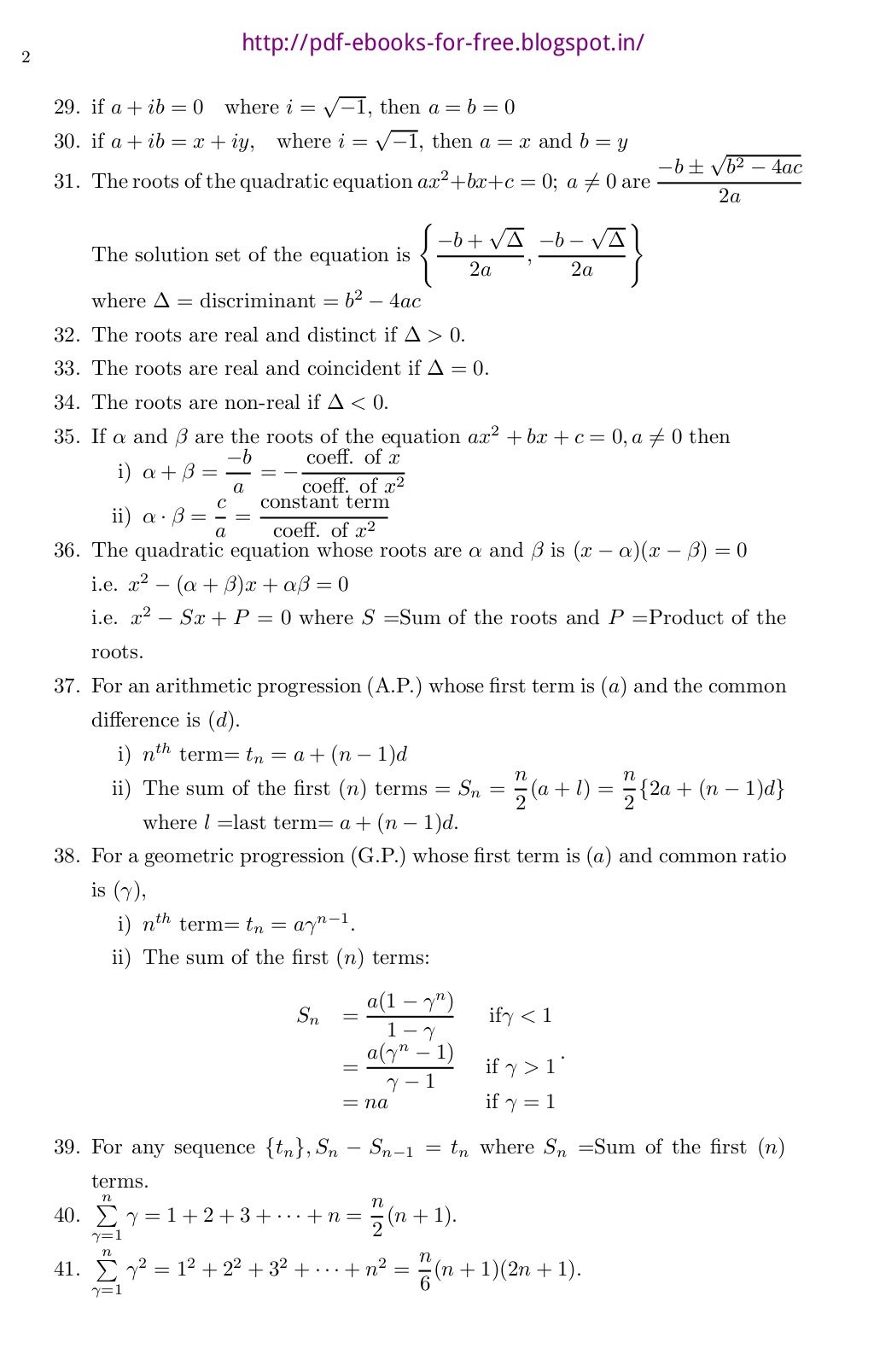 Basic Algebra Math Formulas eBook