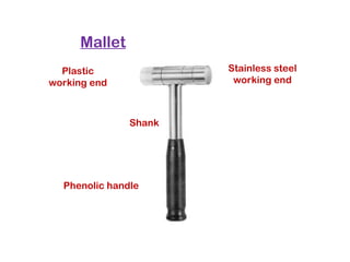 Mallet
Plastic
working end
Stainless steel
working end
Shank
Phenolic handle
 