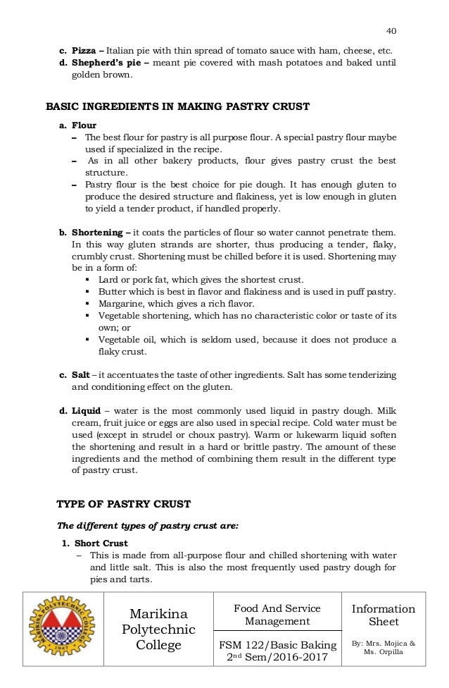 Basic Baking Information Sheet