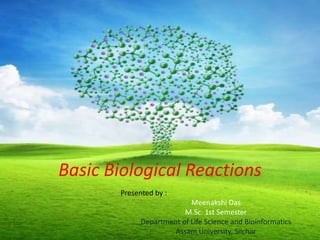 Basic Biological Reactions
Presented by :
Meenakshi Das
M.Sc. 1st Semester
Department of Life Science and Bioinformatics
Assam University, Silchar
 