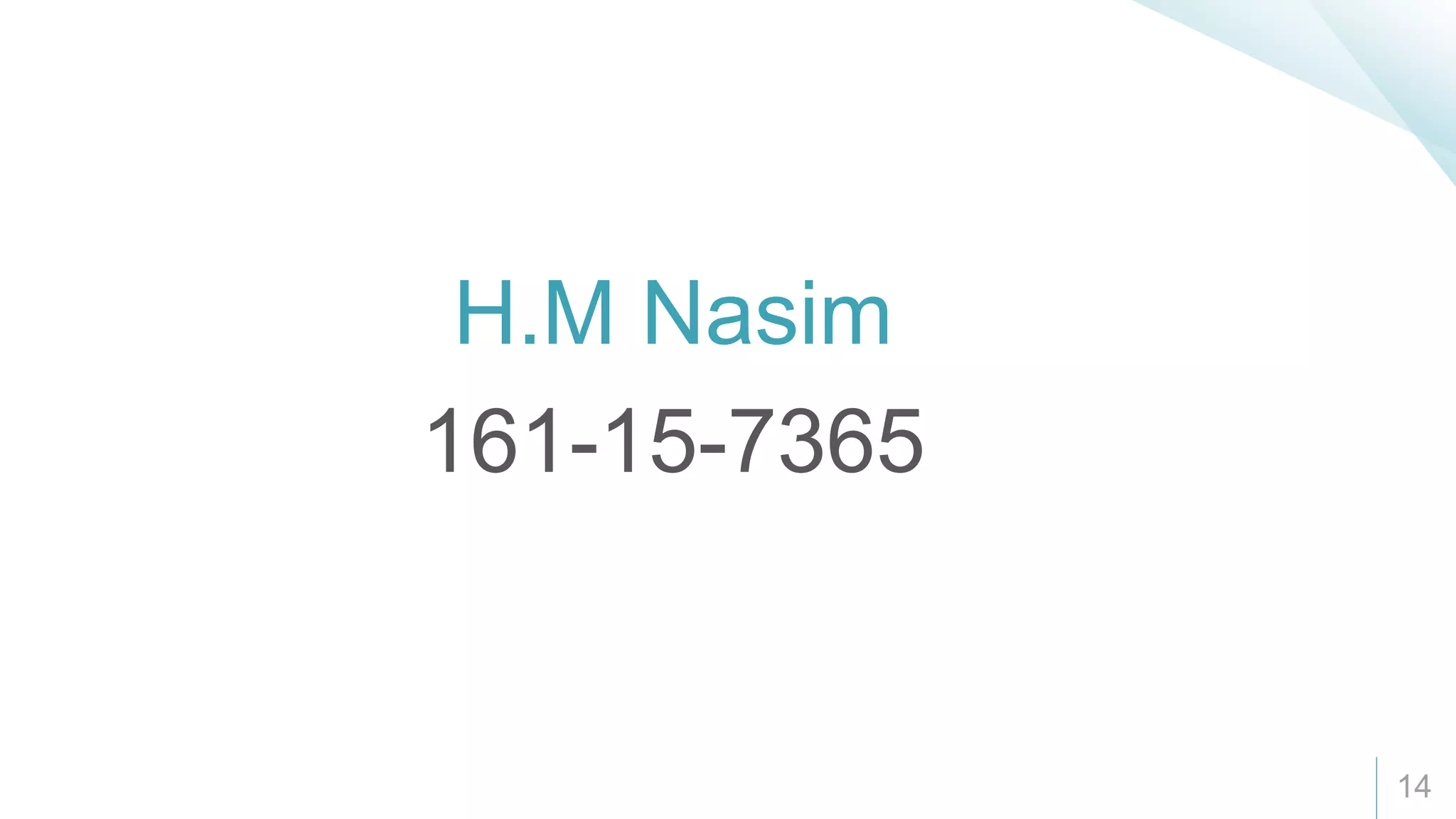14
H.M Nasim
161-15-7365
 