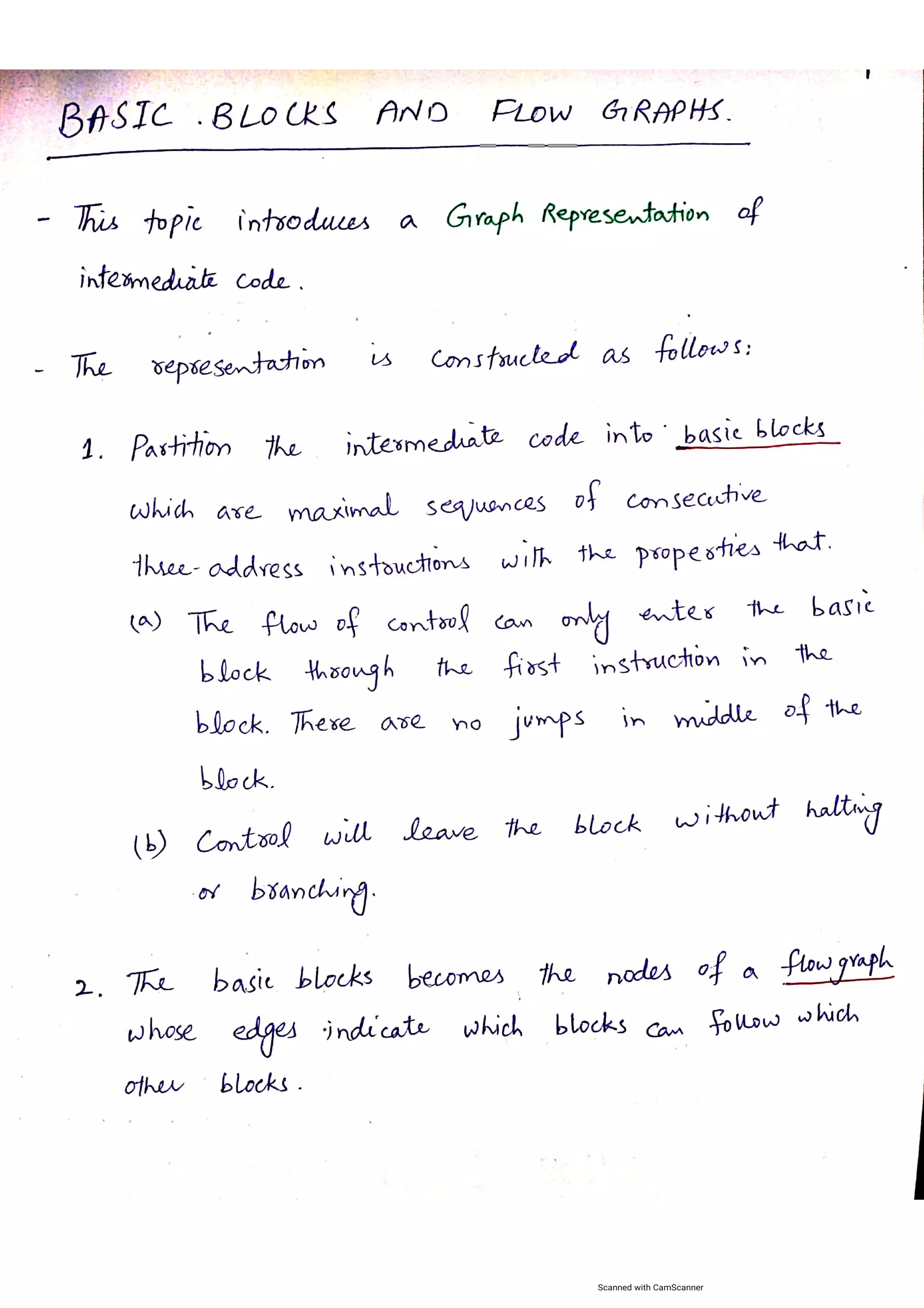 Basic blocks and flow graph in Compiler Construction