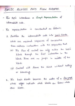 Basic blocks and flow graph in Compiler Construction | PDF