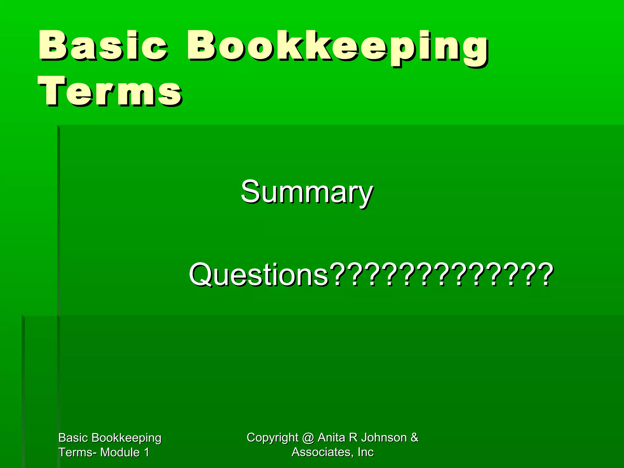 Basic Bookkeeping Terms Sbdc PPT Basic bookkeeping terms sbdc ppt