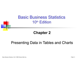 Basic Business Statistics, 10e © 2006 Prentice-Hall, Inc. Chap 2-1
Chapter 2
Presenting Data in Tables and Charts
Basic Business Statistics
10th
Edition
 