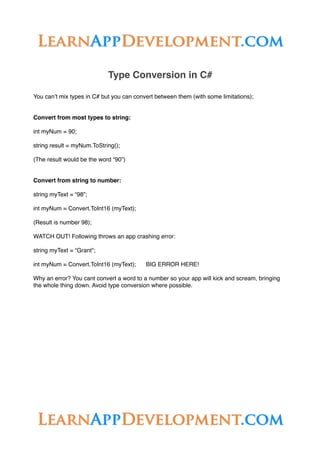 Basic c# cheat sheet | PDF