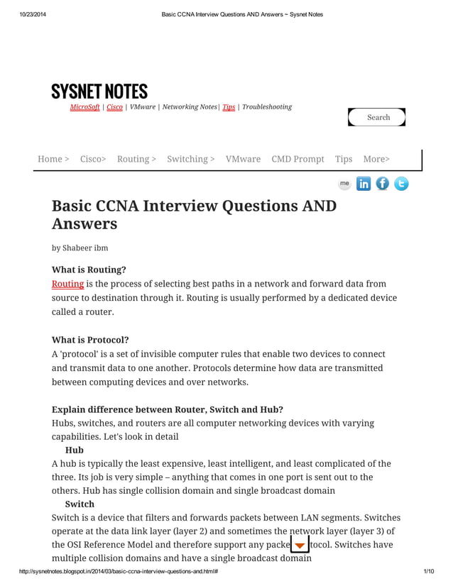 Basic ccna interview questions and answers notes PDF
