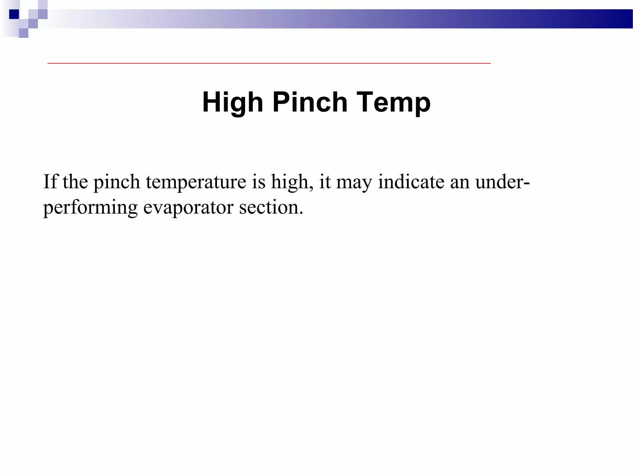 High Pinch Temp
If the pinch temperature is high, it may indicate an under-
performing evaporator section.
 