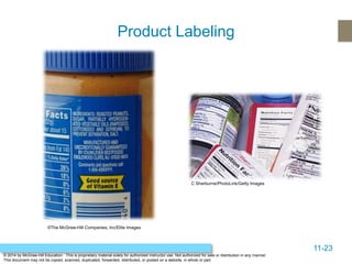 11-23
© 2014 by McGraw-Hill Education. This is proprietary material solely for authorized instructor use. Not authorized for sale or distribution in any manner.
This document may not be copied, scanned, duplicated, forwarded, distributed, or posted on a website, in whole or part.
Product Labeling
©The McGraw-Hill Companies, Inc/Elite Images
C Sherburne/PhotoLink/Getty Images
 