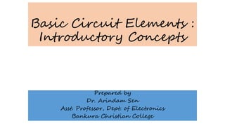 Basic Circuit Elements :
Introductory Concepts
Prepared by
Dr. Arindam Sen
Asst. Professor, Dept. of Electronics
Bankura Christian College
 