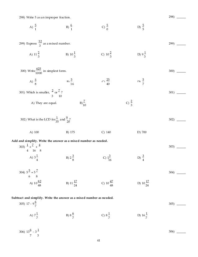 basic college mathematics through applications 5th edition akst test 16 40 in simplest form