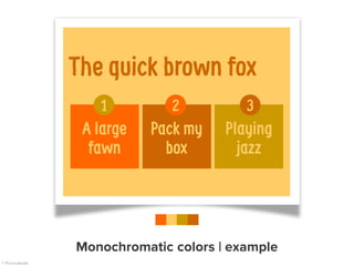 The quick brown fox
Pack my
box
A large
fawn
Playing
jazz
1 2 3
Monochromatic colors | example
 