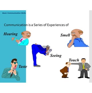 Basic Communication Skills
Hearing Smell
Seeing
Touch
Taste
Communication is a Series of Experiences of
Click to add text
Click to add text
Click to add text
Click to add text
Click to add text
 