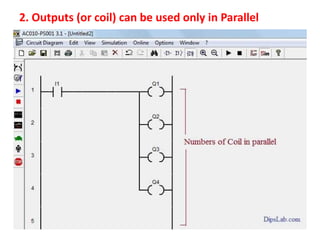 2. Outputs (or coil) can be used only in Parallel
 