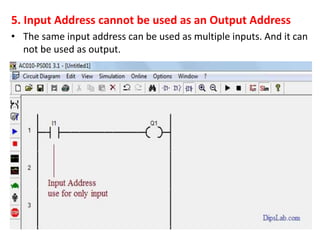 5. Input Address cannot be used as an Output Address
• The same input address can be used as multiple inputs. And it can
not be used as output.
 