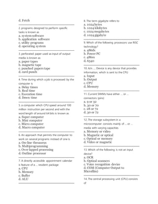 Parma Sampling Computer Divice Example Questions Basic computer | DOCX