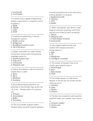 Parma Sampling Computer Divice Example Questions Basic computer | DOCX