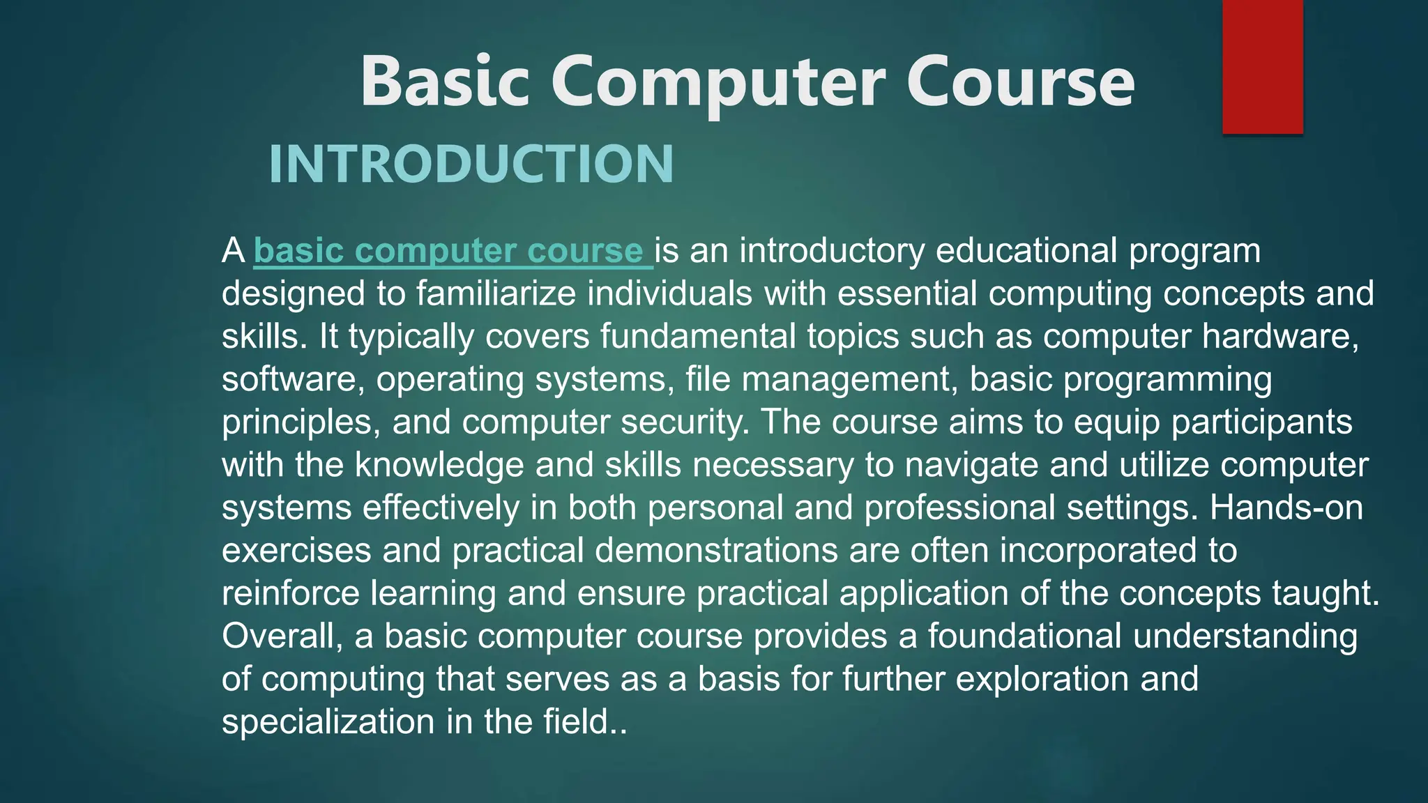 Basic Computer Course training center . | PPT