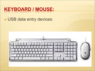 KEYBOARD / MOUSE: 
 USB data entry devices: 
 